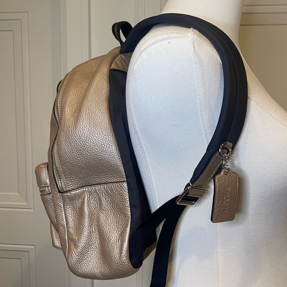 Coach Crome Metallic Taupe Backpack Pebbled Leather Excellent Condition - Picture 3 of 14